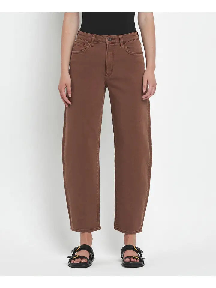High Rise Brown Slim Barrel Jeans