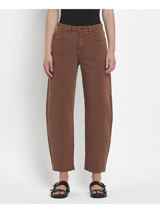 High Rise Brown Slim Barrel Jeans