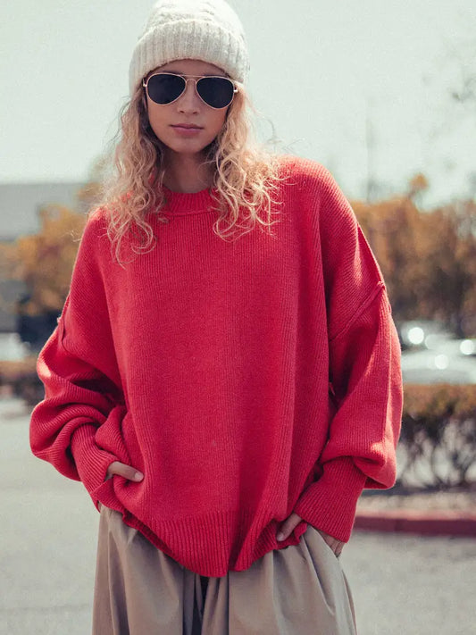 Oversized Cotton-Blend Knit Sweater