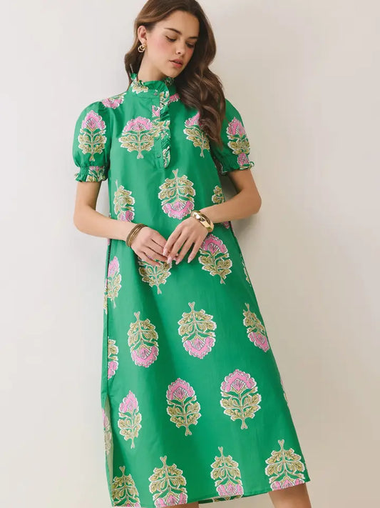 Ruffle Collar Button Down Midi Dress
