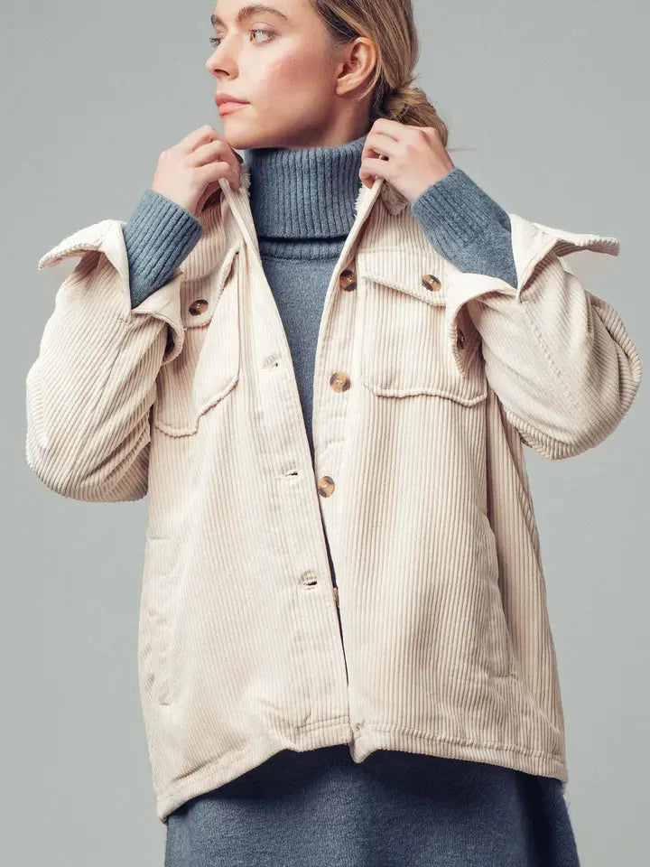 Oversized Sherpa Lined Corduroy Shacket