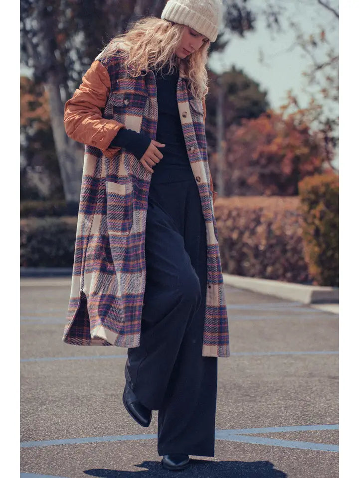 Plaid Patchwork Longline Coat