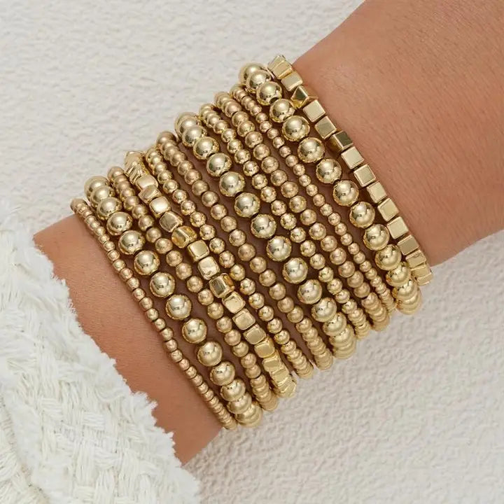Gold Beaded Stretch Bracelet Set