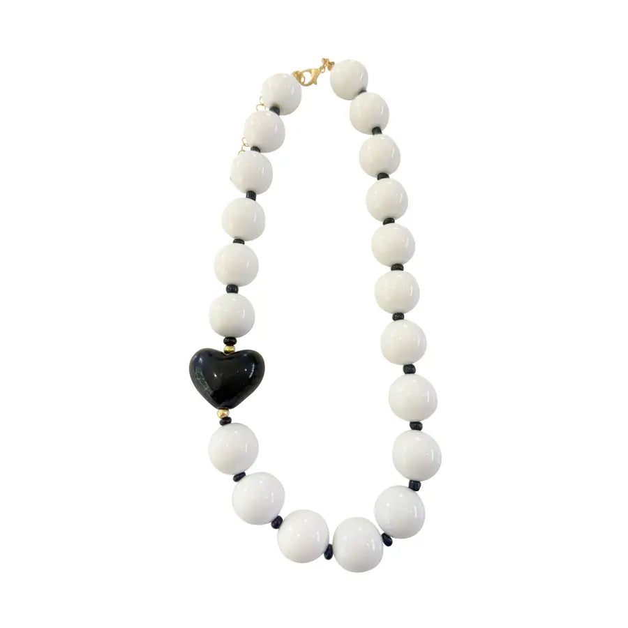 Judy Chunky Beaded Heart Necklace - White
