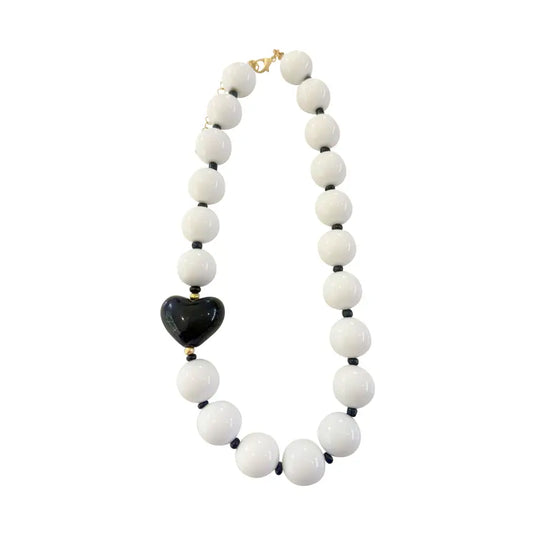 Judy Chunky Beaded Heart Necklace - White