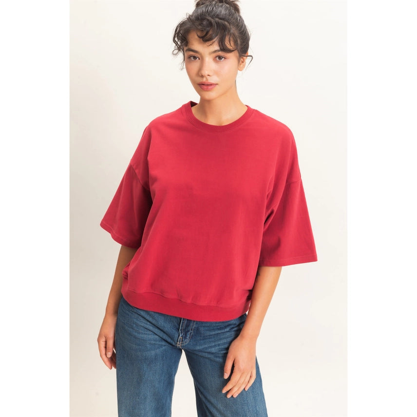 Washed Crew Neck Short Sleeve Top