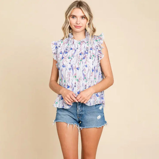 Frill Neck Pleated Babydoll Tops