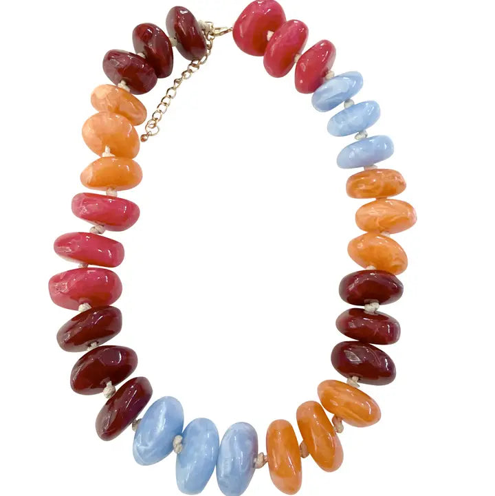 Delray Chunky Beaded Necklace- Maroon/Orange Mix
