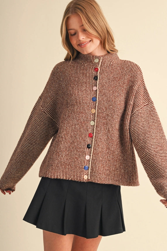 Sweater Cardigan with Colorful Buttons