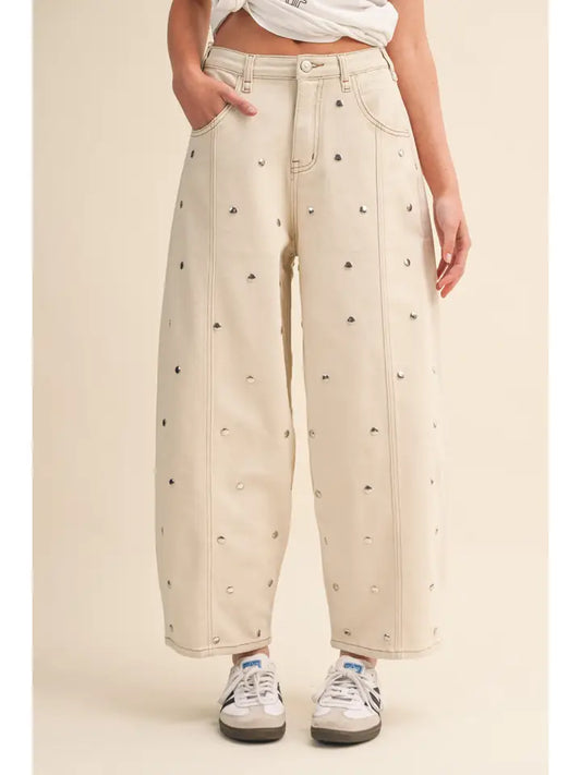 Studded Barrel Denim Pants