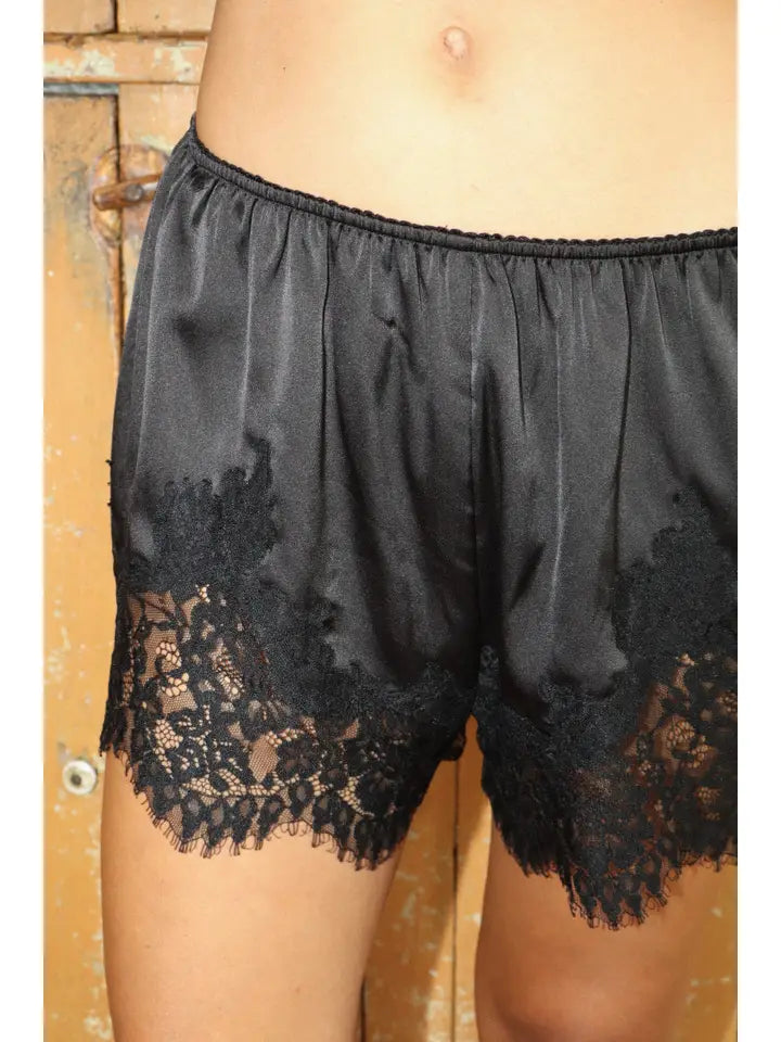 Lace Trim Satin Shorts