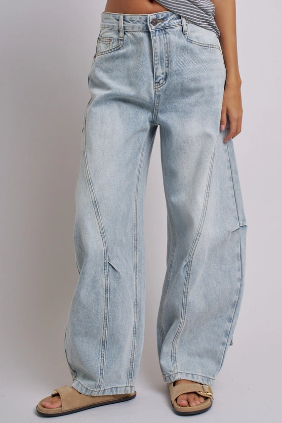 Vintage Wash Barrel Leg Utility Tab Jeans