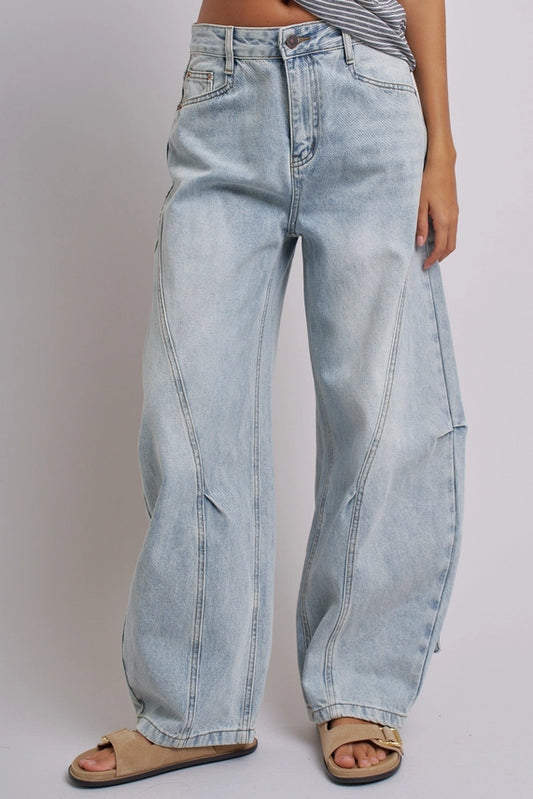 Vintage Wash Barrel Leg Utility Tab Jeans