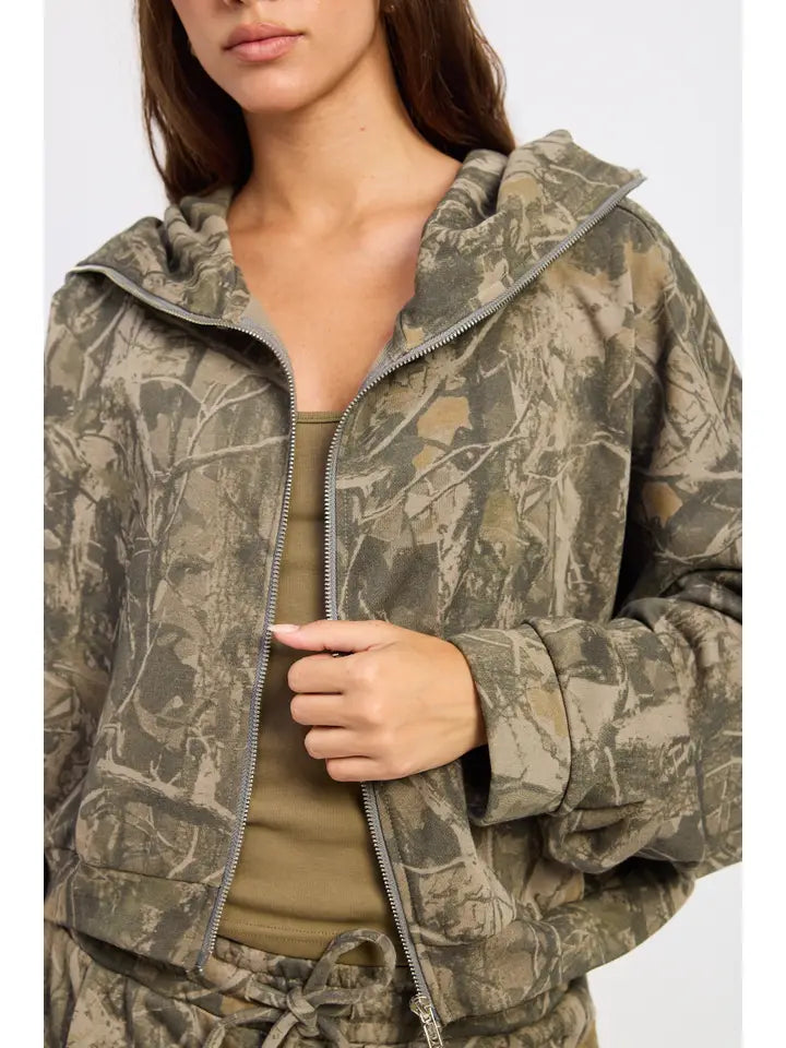 High Neck Zip Up Camo Jacket