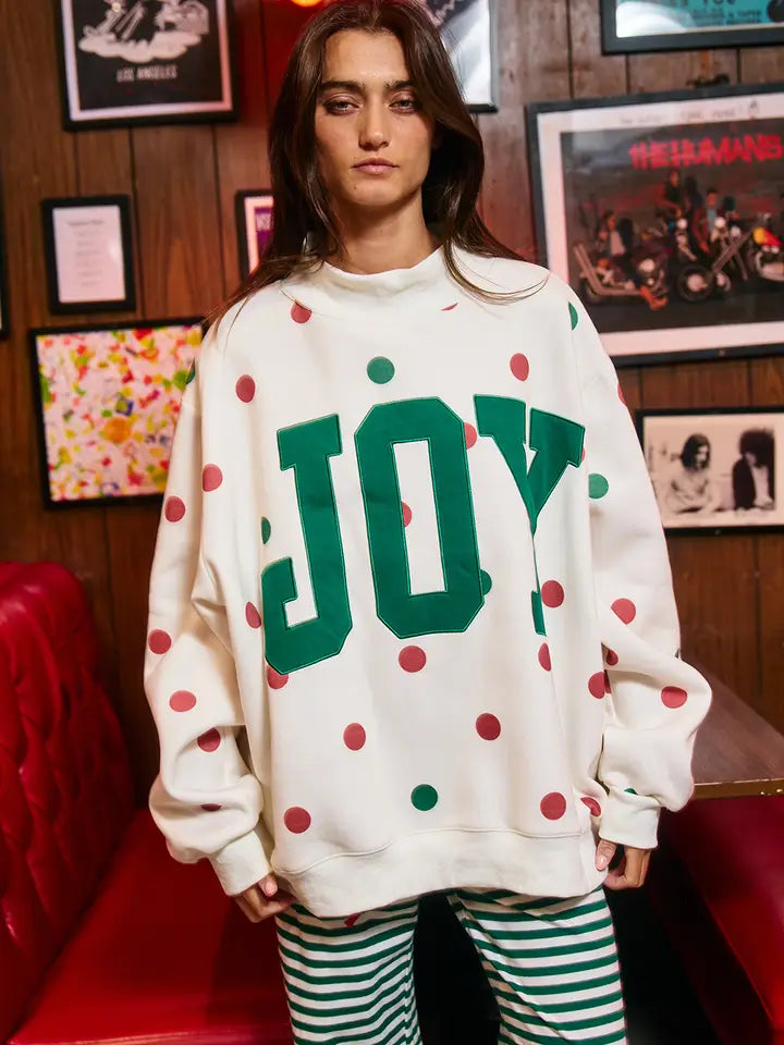 Joy Applique Patch Polka-Dot Mock Neck