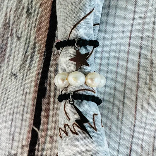 Black & Silver Bandana Stretch Charm