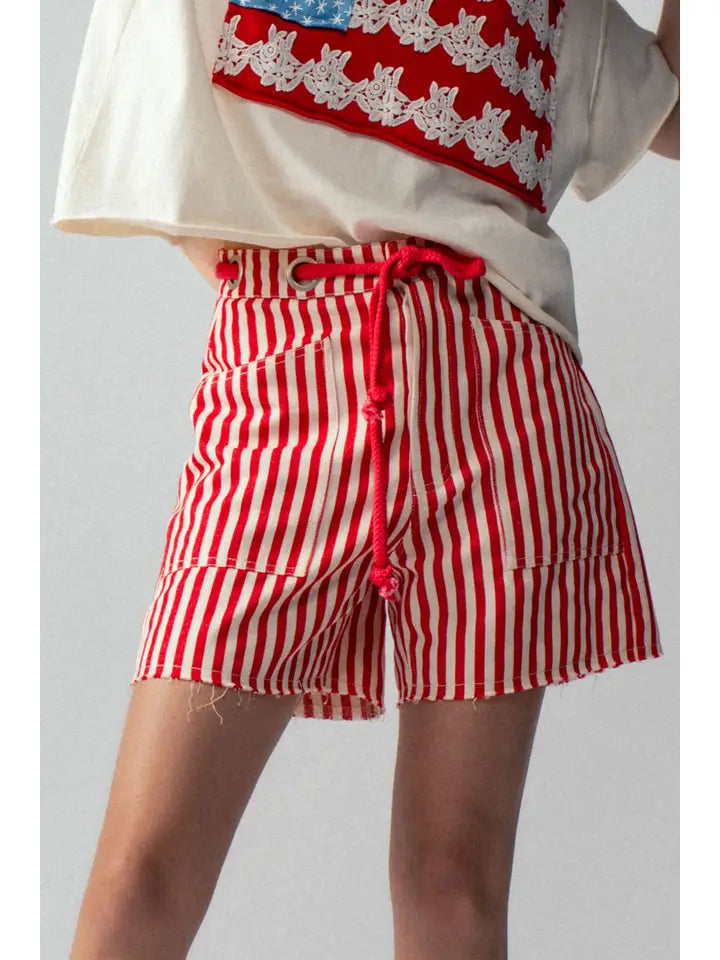 Striped High-Rise Denim Shorts