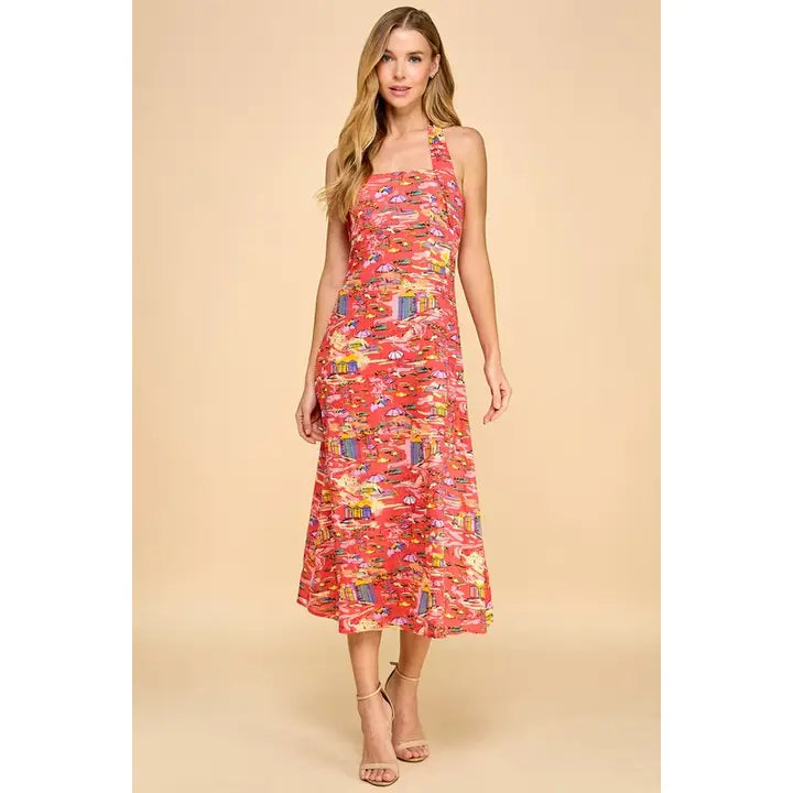 Halter Neckline Midi Dress