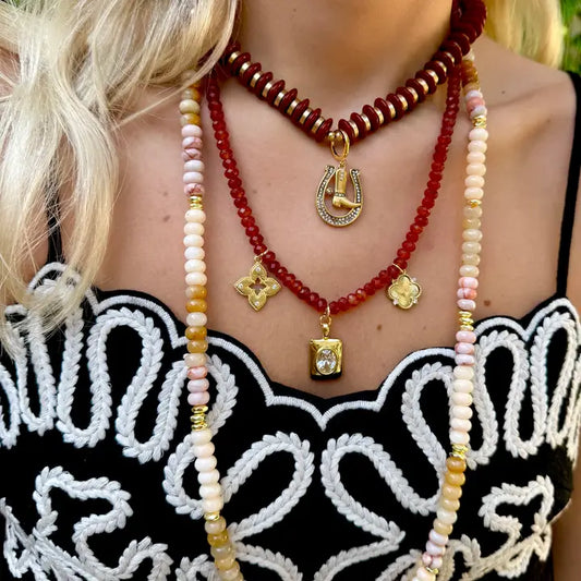 Leni Brown Beaded Necklace with Horseshoe and Boot Charm