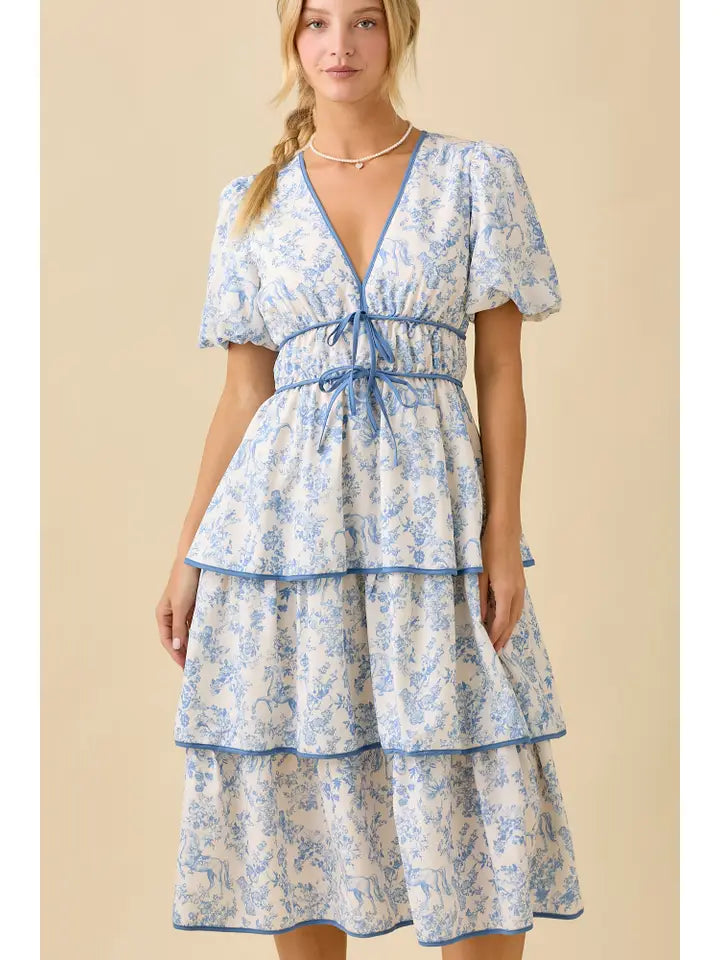 Vintage Horse Toile Printed Midi Dress