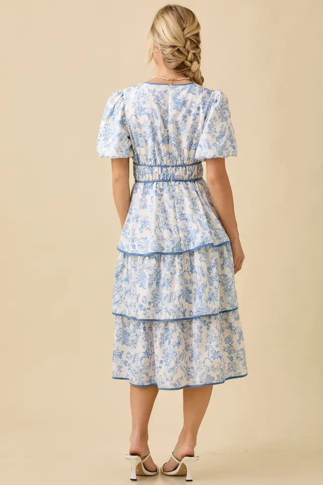 Vintage Horse Toile Printed Midi Dress