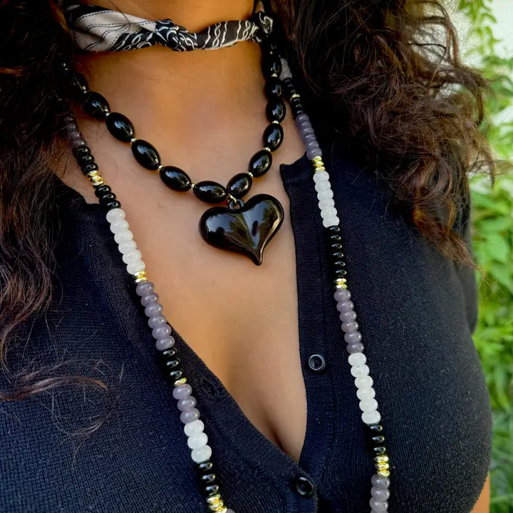 Roxie Beaded Necklace with Heart Charm