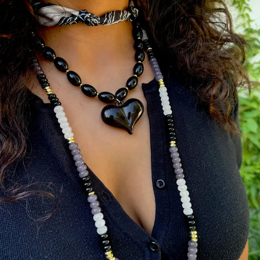 Roxie Beaded Necklace with Heart Charm