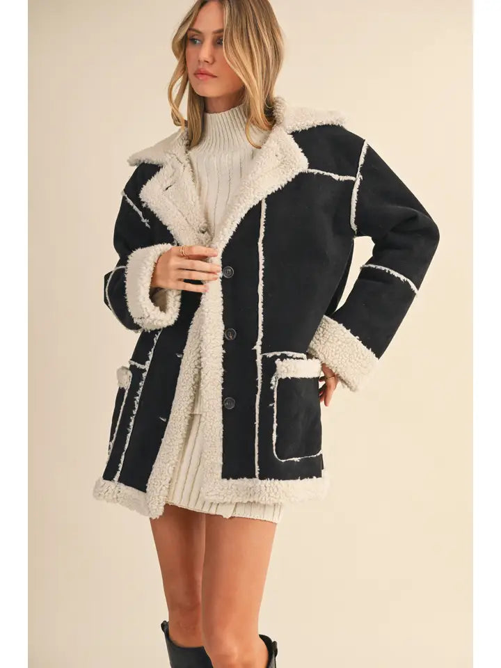 Reversible Suede and Sherpa Coat