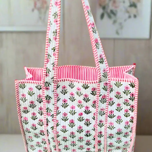 Sutton Pink and White Floral Tote Bag