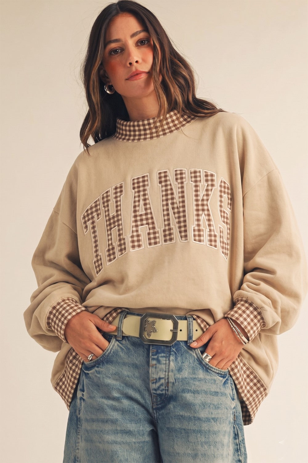 Vintage Thanks Gingham Patch Pullover