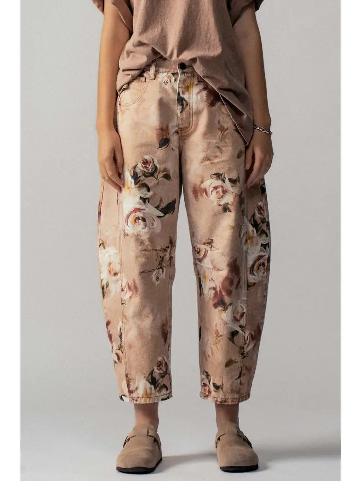 Vintage Rose Print Wide Leg