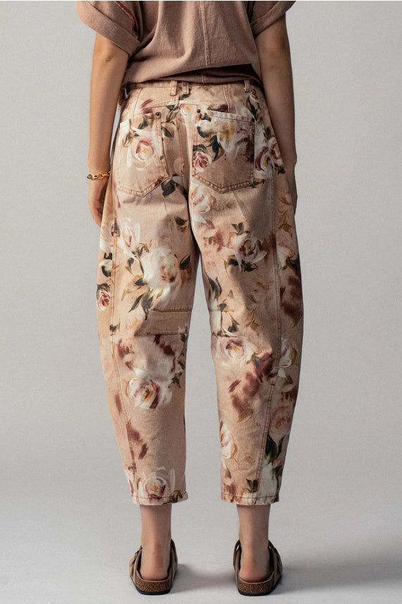Vintage Rose Print Wide Leg