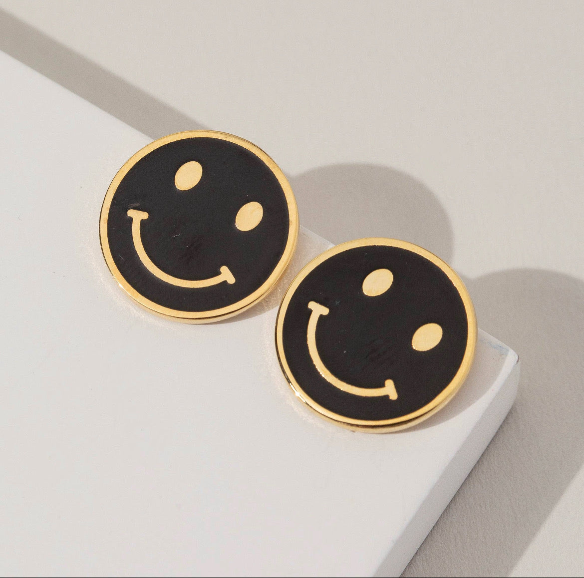 Black Smiley Studs