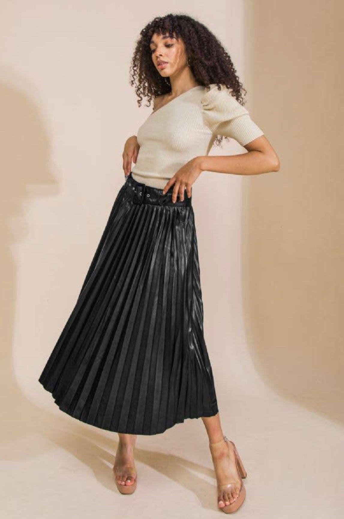 Black Leather Skirt with Belt