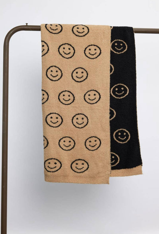 cream smiley face blanket