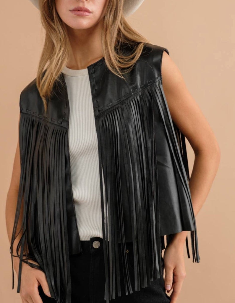 Faux Leather Fringe Vest