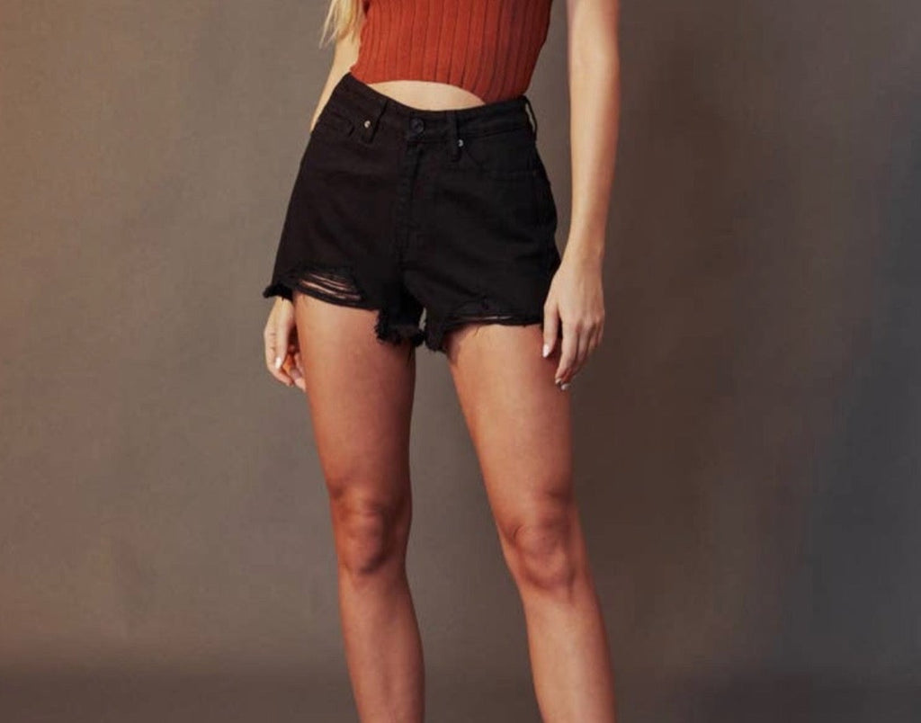 Black High Rise Mom Shorts