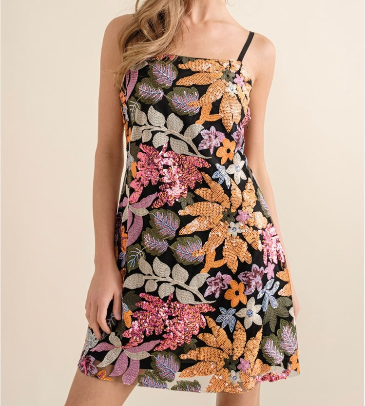 Sequin Floral Mini Dress