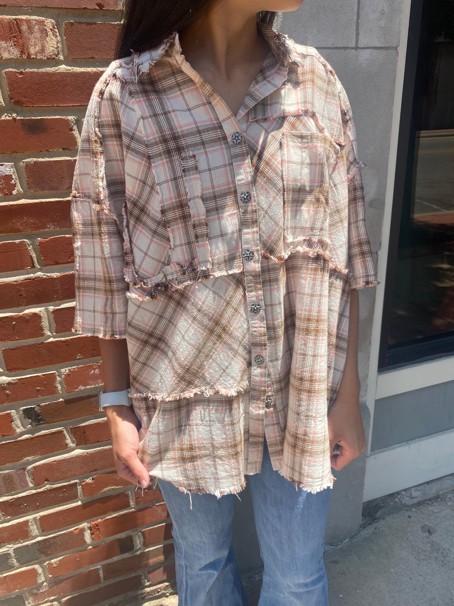 Short Sleeve Plaid Cover Up