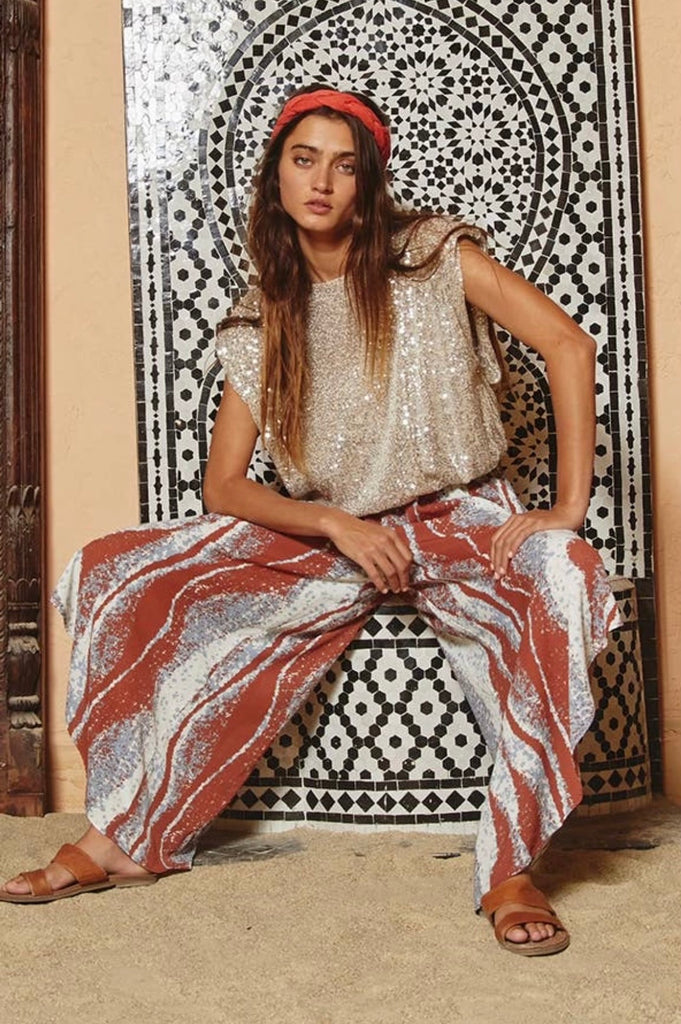 Red and White Wide Leg Pant