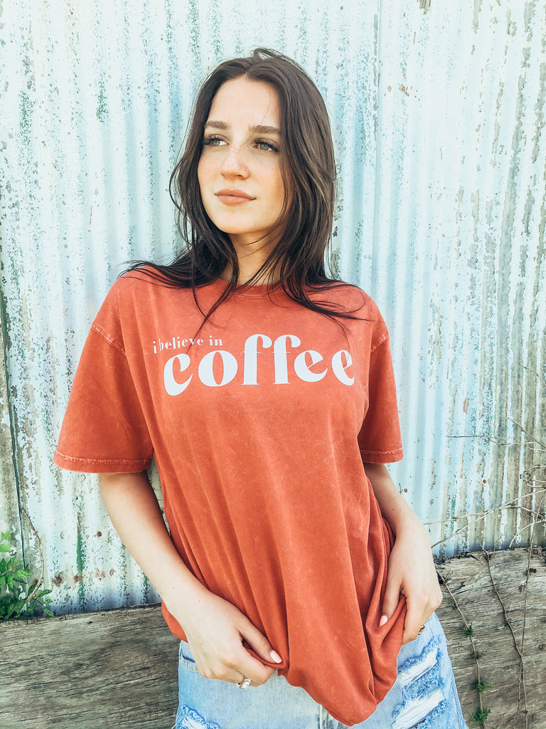 i believe in coffee Red Distressed Tee