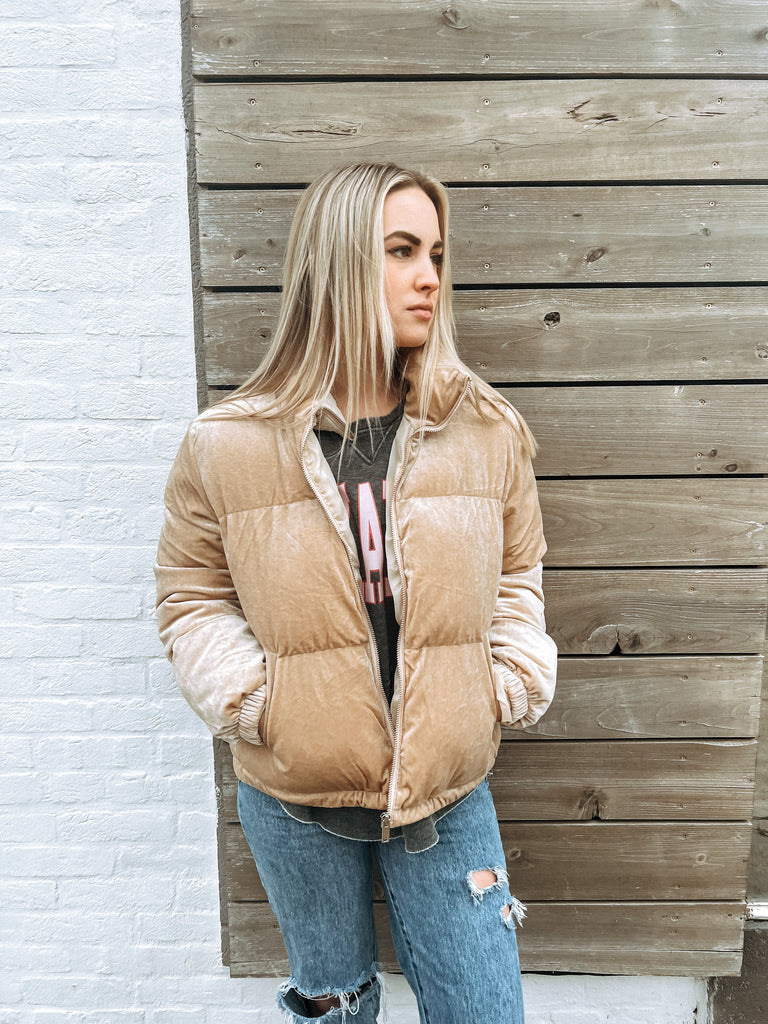 crushed velvet puffer